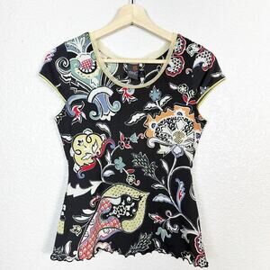 ANAC‎ Designed by Kimi 90s Y2K Artsy Asian Inspired Print Mesh Knit Tee Top M